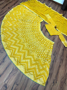 Yellow mirror work Lehenga