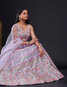 Lavender multicoloured silk Lehenga