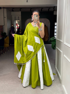 Parrot green and white mirror work readymade Lehenga