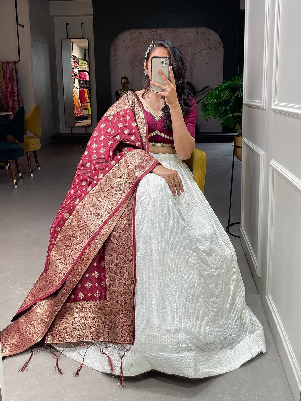 Classic white and maroon Lehenga