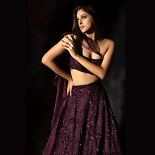 Plum silk sequins Lehenga