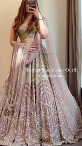 Pink and gold silk sequinned Lehenga