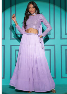 Partywear georgette crushed and sequinned lehengas - simple and elegant