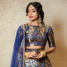 Navy blue silk zari Lehenga (skirt stitched)