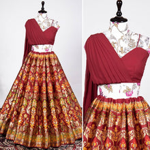 Indo western: Maroon sweetheart banarasi Lehenga