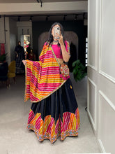 Black and colourful leheriya style pure cotton readymade Lehenga