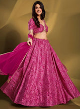Flowy printed crepe silk pink bandhani Lehenga