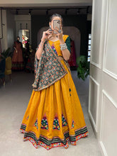 Yellow gamthi work pure cotton readymade Lehenga