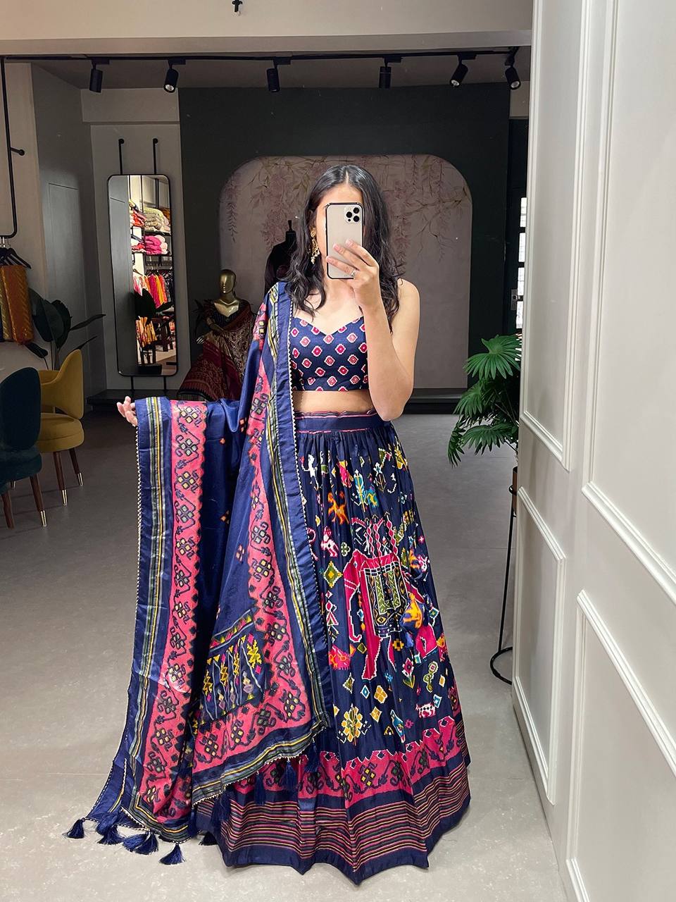 Patola print Lehenga in blue (plus size)