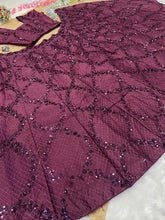 Plum silk sequins Lehenga