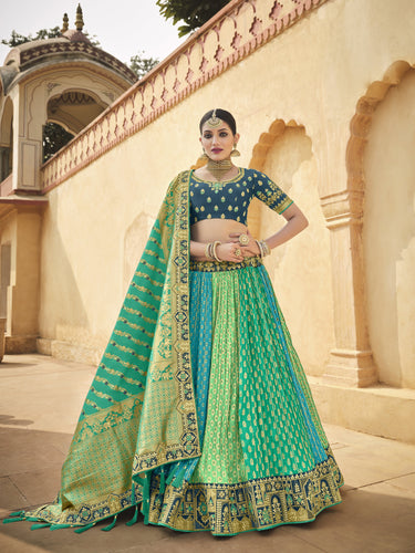 Designer Silk Lehenga - multi green