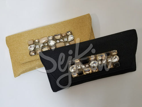 Gold stone work handbag