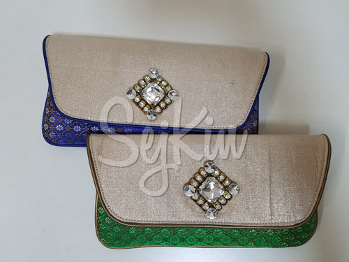 Brocade with stone work handbag