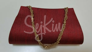 Red raw silk antique gold sequined clutch