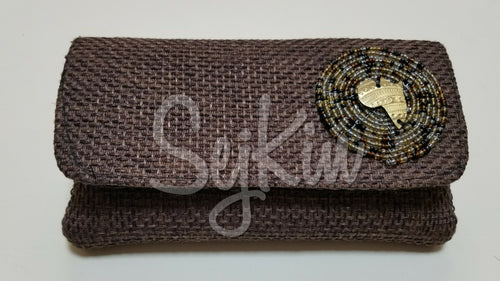 Brown wallet jute clutch