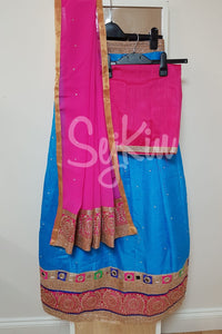 Sky blue and pink - mirror work lehenga