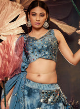 Aqua blue velvet Lehenga