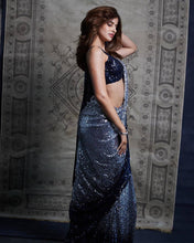 Celebrity style blue and silver sequinned saree