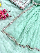 Aqua green mirror work saree