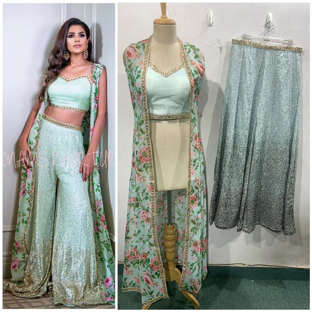 Celebrity inspired sequinned palazzos: Mint green