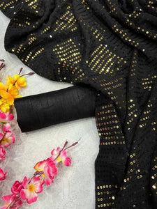 Black dinner party sequinned saree