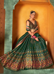 Multi colour rera silk printed lehengas