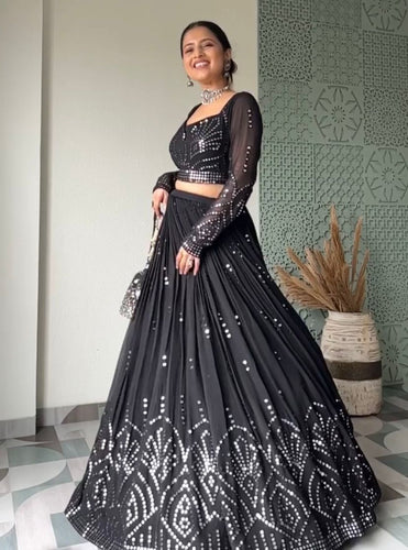 Black embroidered partywear Lehenga