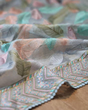 Colourful pastel feather saree with Lucknowi border