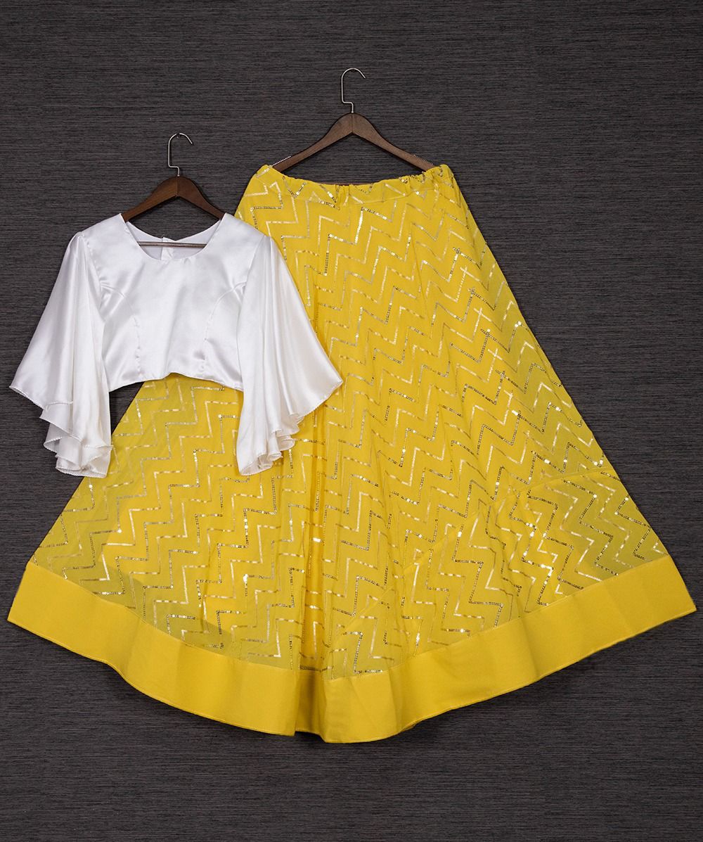 Indo western stylish yellow sequins embroidery Lehenga