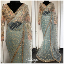 Icy blue net saree