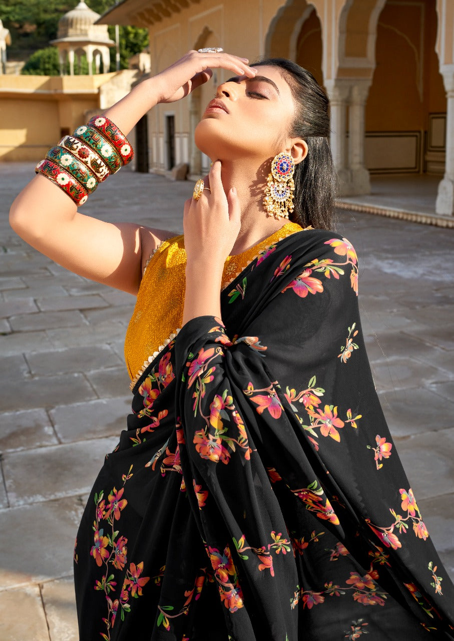 Ragha black floral saree