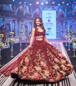 Deep red floral and sequins Lehenga