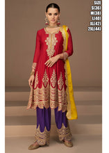 Janisha - readymade fusion style long top in red and purple