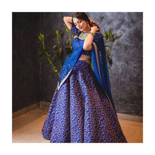 Sabyasachi inspired blue floral raw silk Lehenga