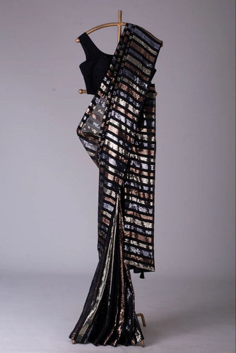 Triple sequins black partywear saree