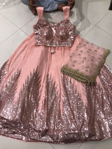 Peachy pink sequinned Lehenga - Perfect for reception / wedding