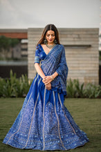 Blue printed silk Lehenga