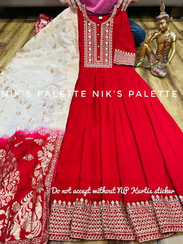 Niks collection: red dola silk anarkali