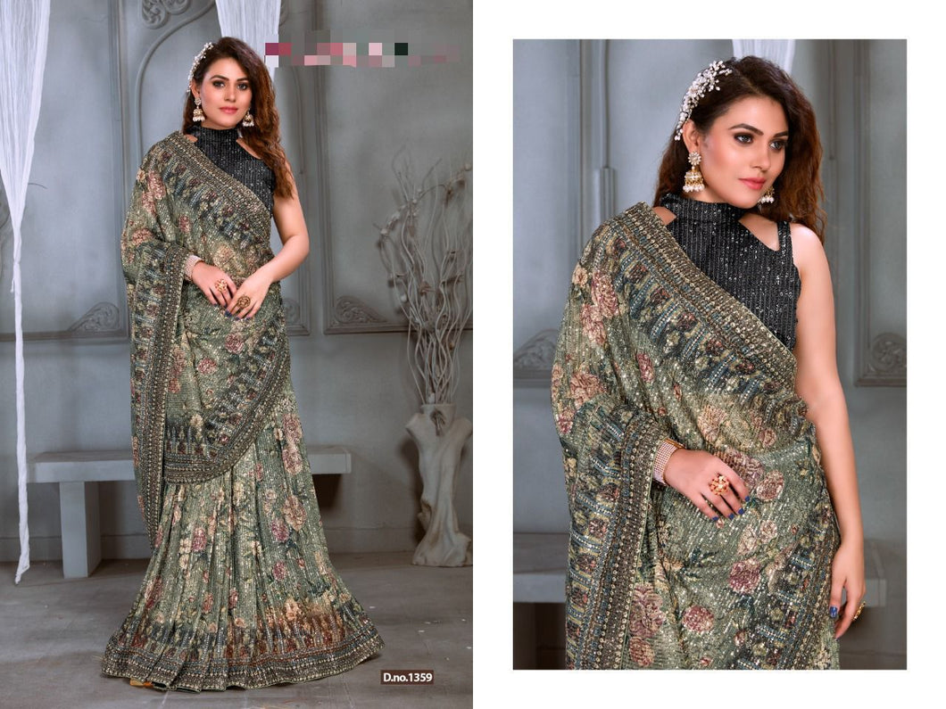 Wedding exclusive floral sequins saree