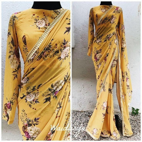 Yellow floral saree