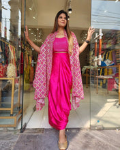 Hot pink bandhani dhoti style readymade