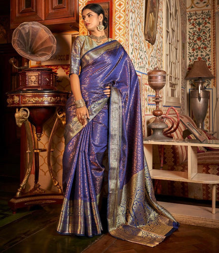Kanchivaram silk saree with copper zari