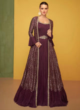 Wine chinnon embroidered gown
