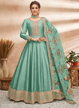 Art silk gown with floral dupatta- sea green