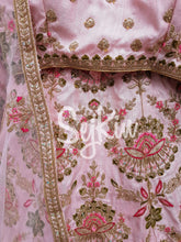 Pink banarasi silk floral lehenga