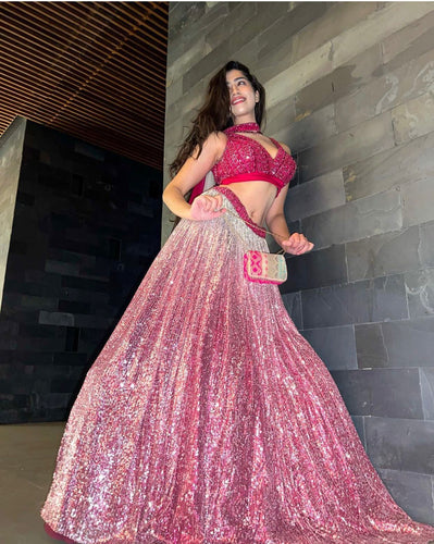 Shaded pink sequins Lehenga