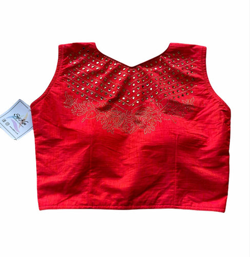 Coral mirror work blouse