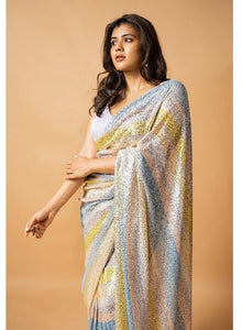 Pastel sequinned party wear saree