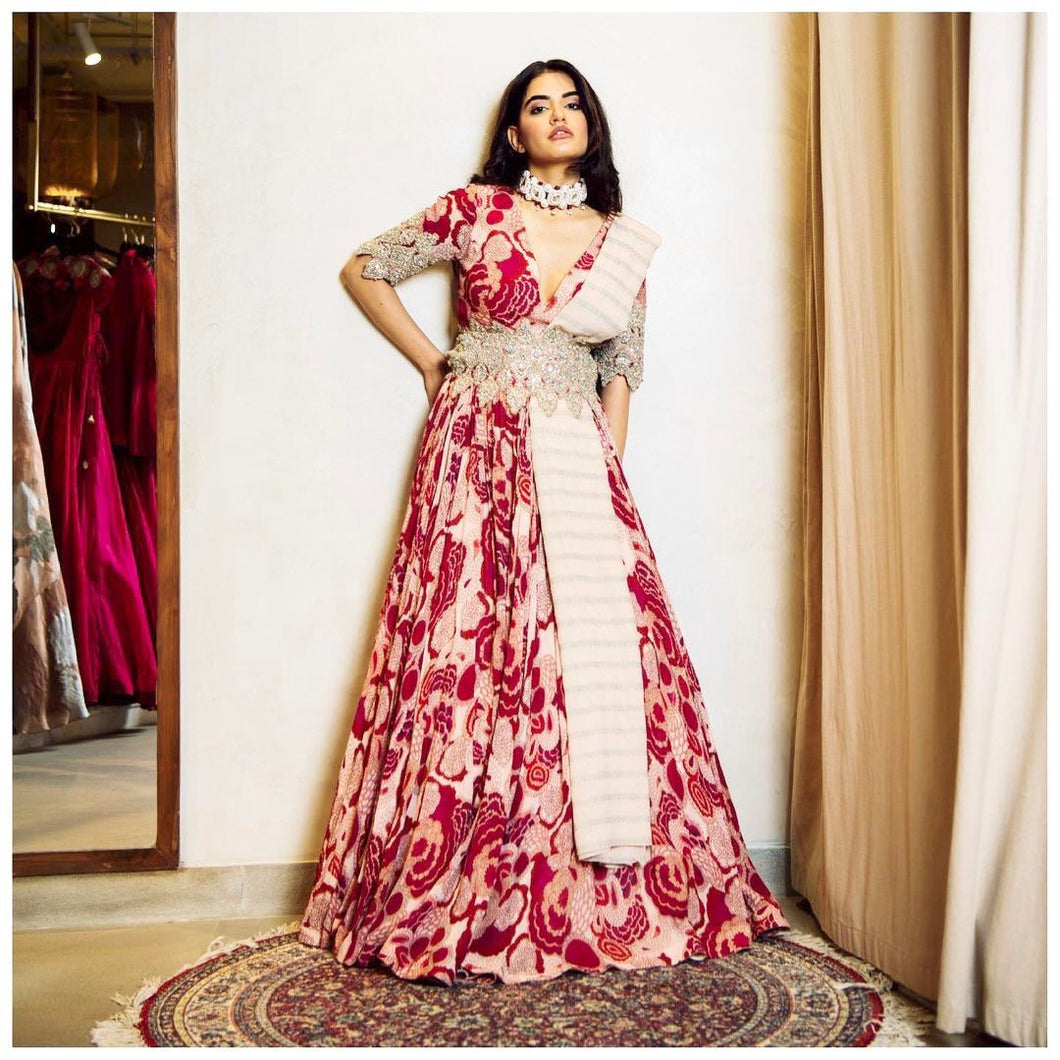 Bhumika Sharma inspired - printed gown with belt