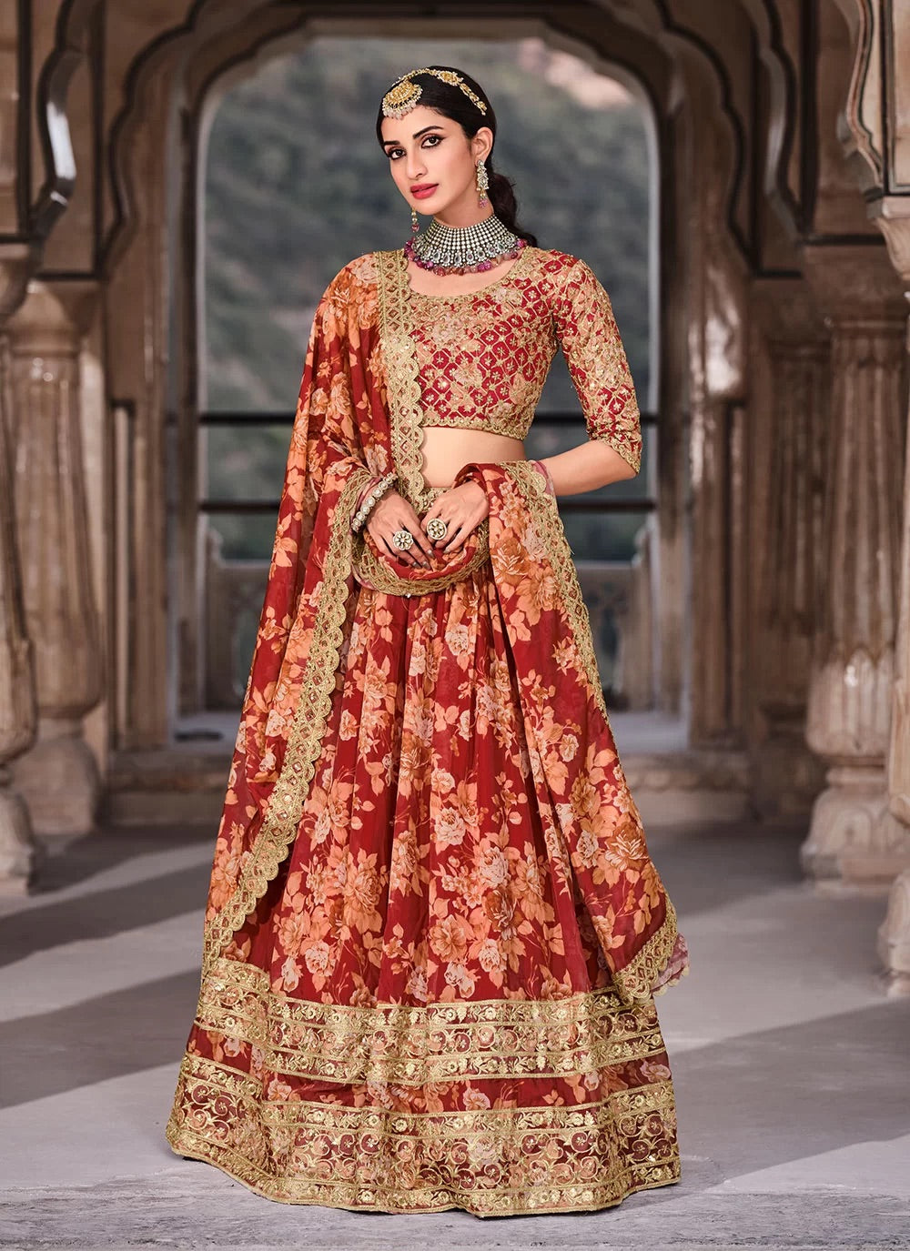 Spicy Red floral Lehenga